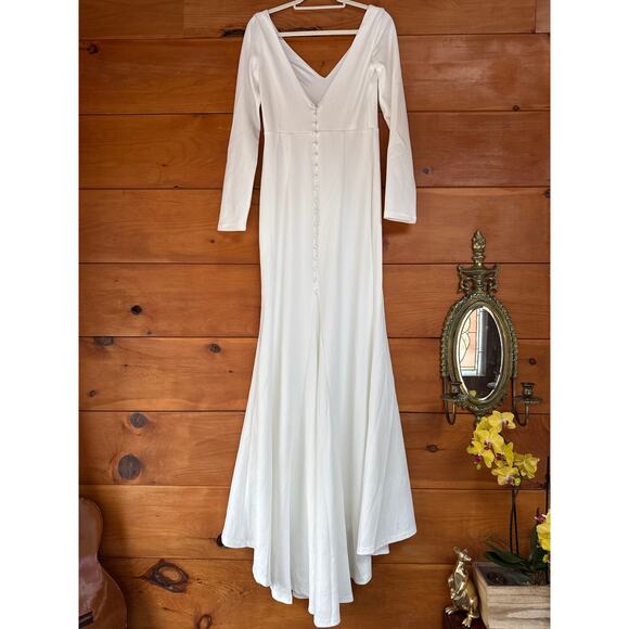 NWOT Lulus Feeling of Forever White Long Sleeve Mermaid Dress Wedding Bride XL - Picture 4 of 5